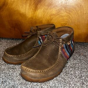 Women's Brown Leather Shoes with Patterned Accent